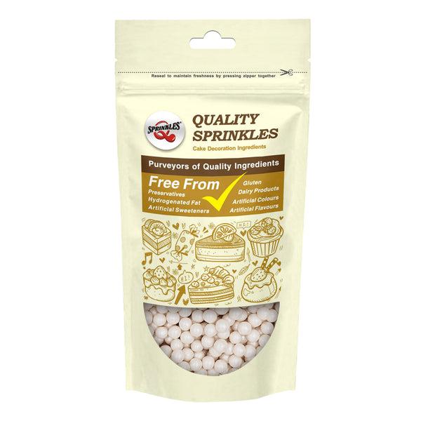 Shimmer White 8mm Pearls - Soya Free Vegan Sprinkles Cake Decoration