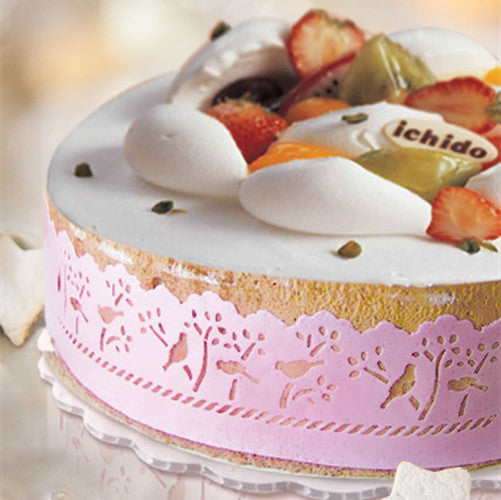 Edible Wafer Paper Pink Bird Lace Strips - Nuts Free Cake Decoration
