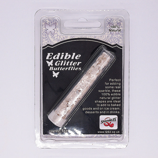 White Glitter Butterflies - No Dairy Vegan Certified Edible Decoration