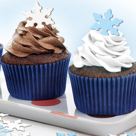 2 Edible Wafer White & Blue Snowflake - Nuts Free Cake Decoration