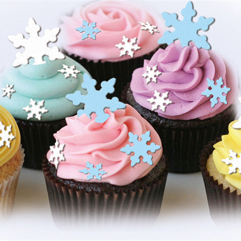 Precut Edible Wafer White & Blue Snowflake - Nuts Free Cake Decorations
