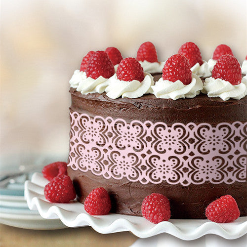 Edible Light Pink Wafer Paper Lace Ribbon - Dairy Free Cake Decoration