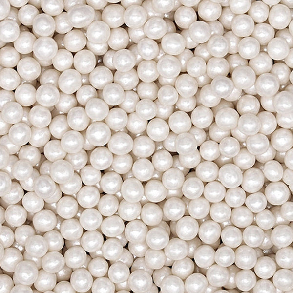 Shimmer White 4mm Pearls - Dairy Free Halal Certified Sprinkles 4 Cake