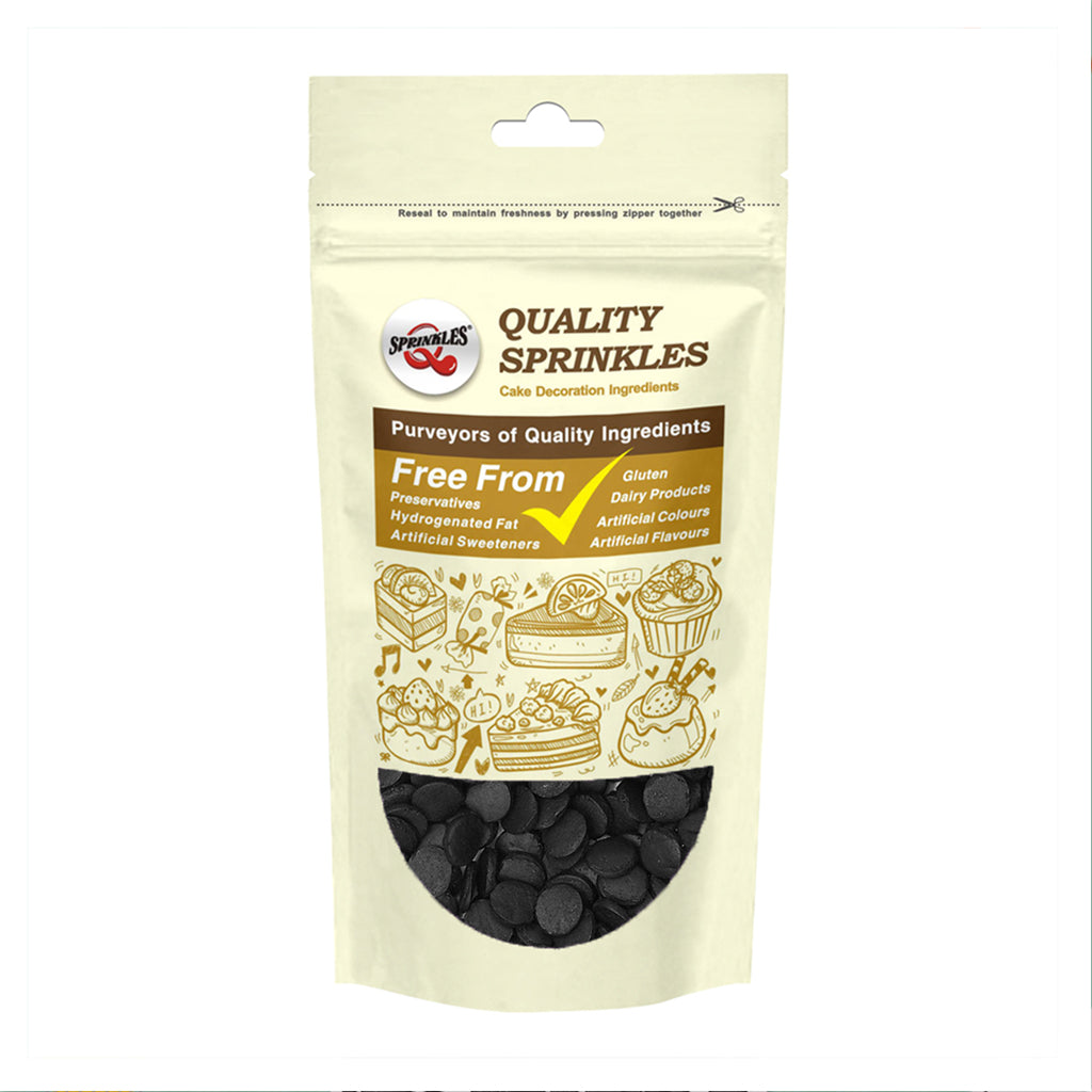 Black Confetti 8MM Big Sequins - Non Gluten Sprinkles Cake Decoration