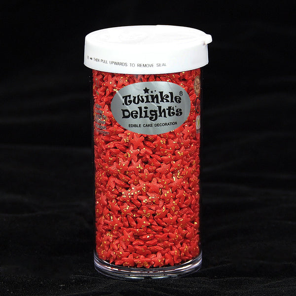 Glitter Speckled Red Confetti Star - No Dairy Halal Sprinkles For Cake