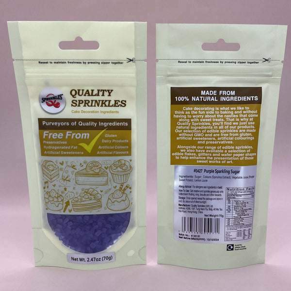 Purple Sparkling Sugar - Soya Free Natural Ingredients Vegan Sprinkles