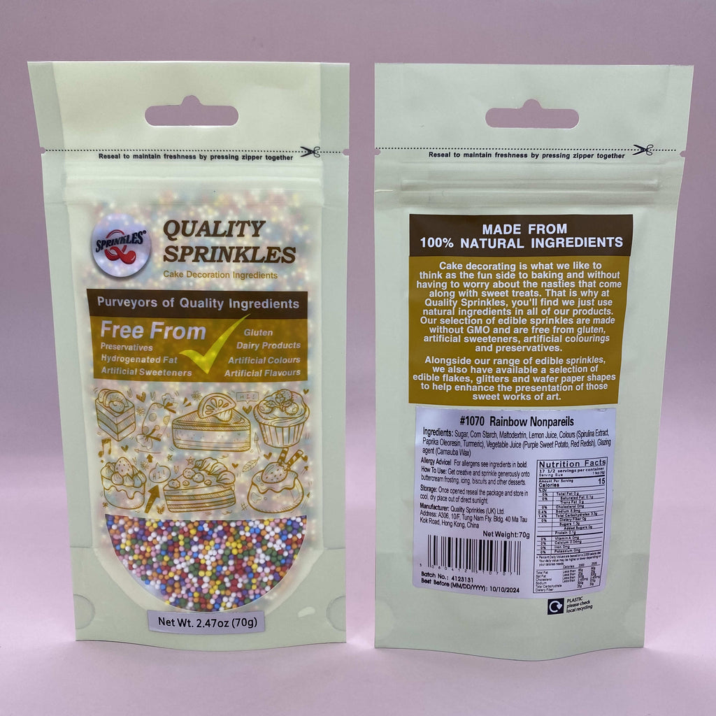 Rainbow Nonpareils - Soya Free Natural Ingredient Vegan Cake Sprinkles