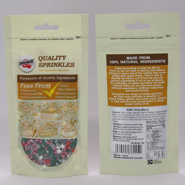 Holly Berry - No Gluten No Dairy Clean Lable Sprinkles Mix Cake Decor