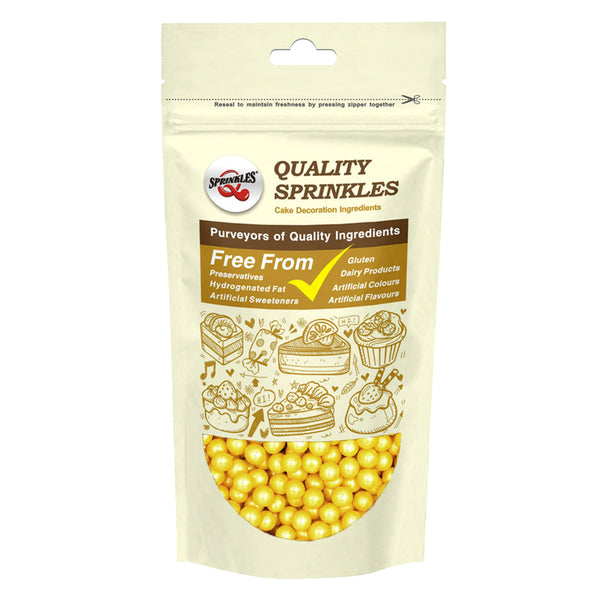 Shimmer Yellow 8mm Pearls - No Dairy No Soya Vegan Sprinkles For Cake