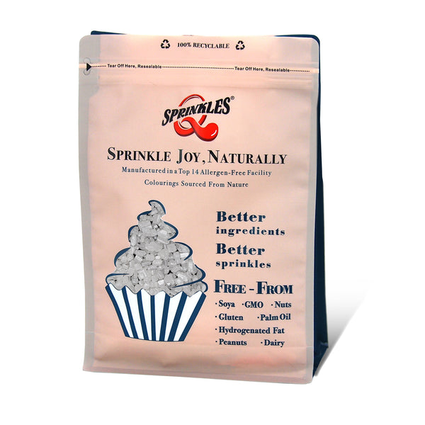Shimmer White Sugar Rocs - Nuts Free Natural Ingredients Sprinkles