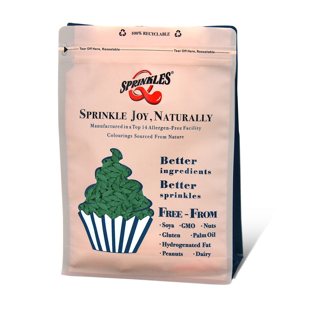 Green Confetti Holly - Dairy Free Vegan Sprinkles Cake Decorations (Top 14 Allergen Free, Naturally Sourced Ingredients, Plant-based, Clean Label Free From GMO, Hydrogenated Fat, Palm oil, BRC, Kosher, Halal & FDA)