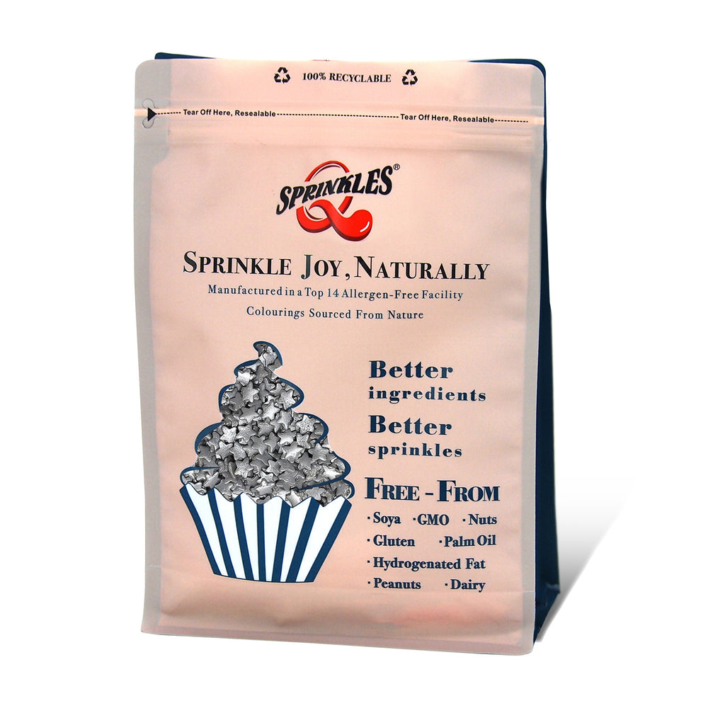 Bulk Pack Gold & Silver Confetti Shapes - No Soya Sprinkels Cake Decor (Top 14 Allergen Free, Naturally Sourced Ingredients, Plant-based, Clean Label Free From GMO, Hydrogenated Fat, Palm oil, Certified Vegan, BRC, Kosher, Halal & FDA)