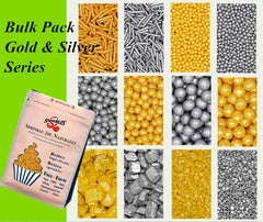 Bulk Pack Gold & Silver Sprinkles - Non Dairy Vegan Sprinkles For Cake (Top 14 Allergen Free, Naturally Sourced Ingredients, Plant-based, Clean Label Free From GMO, Hydrogenated Fat, Palm oil, BRC, Kosher, Halal & FDA)