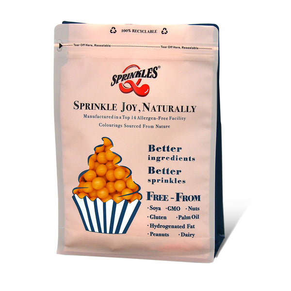 Matt Orange 8mm Pearls - Soya Free Natural Ingredients Vegan Sprinkles