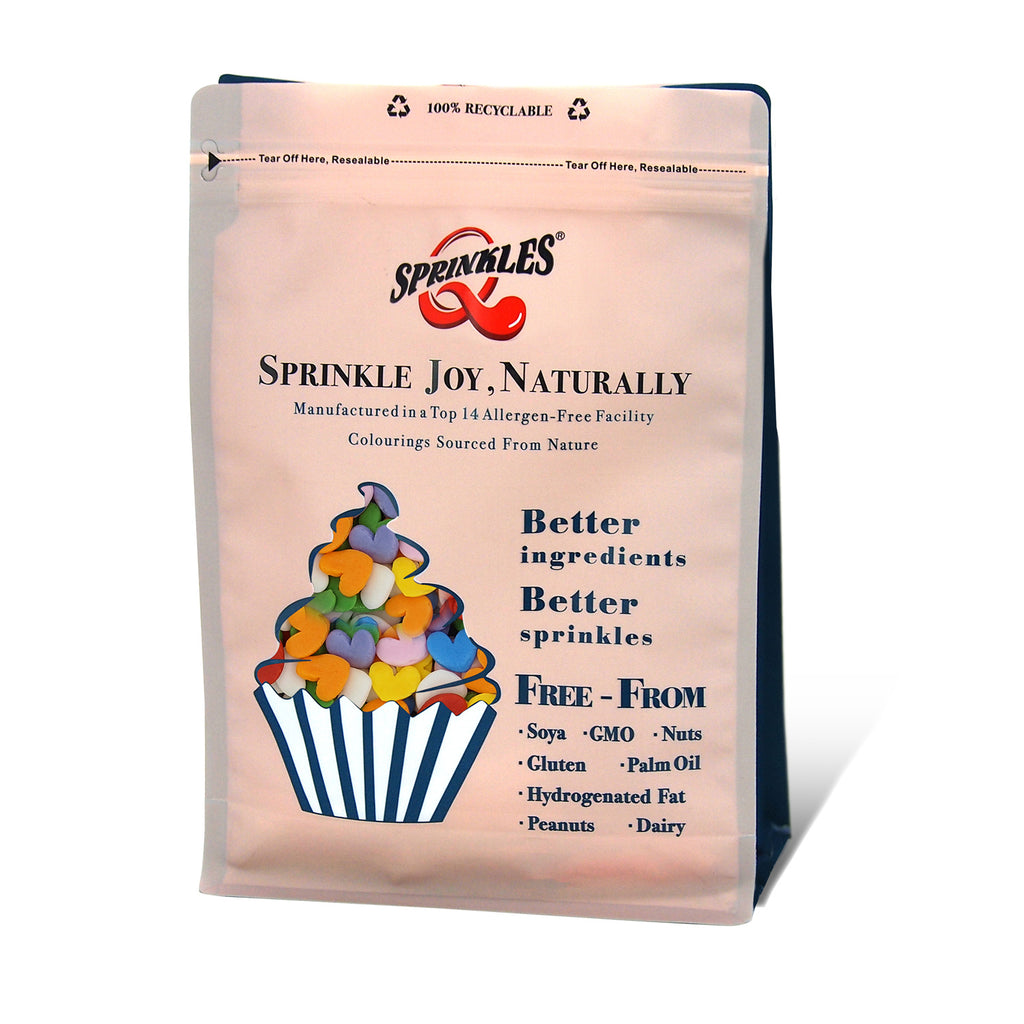 Bulk Pack Confetti Super Heart - Nuts Free Sprinkles Cake Decoration (Top 14 Allergen Free, Naturally Sourced Ingredients, Plant-based, Clean Label Free From GMO, Hydrogenated Fat, Palm oil, Certified Vegan, BRC, Kosher, Halal & FDA)
