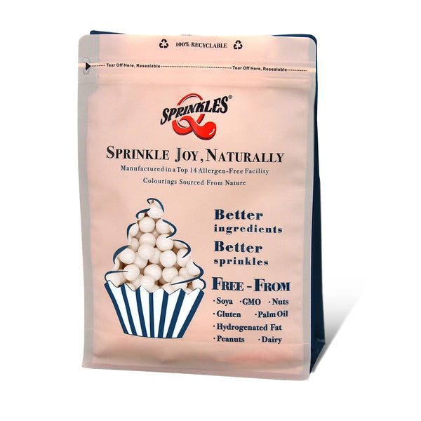 Matt White 8mm Pearls - No Soy No Nuts Vegan Sprinkles Cake Decoration