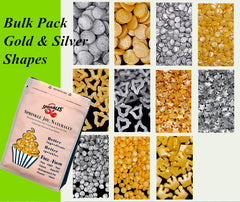 Bulk Pack Gold & Silver Confetti Shapes - No Soya Sprinkels Cake Decor (Top 14 Allergen Free, Naturally Sourced Ingredients, Plant-based, Clean Label Free From GMO, Hydrogenated Fat, Palm oil, Certified Vegan, BRC, Kosher, Halal & FDA)