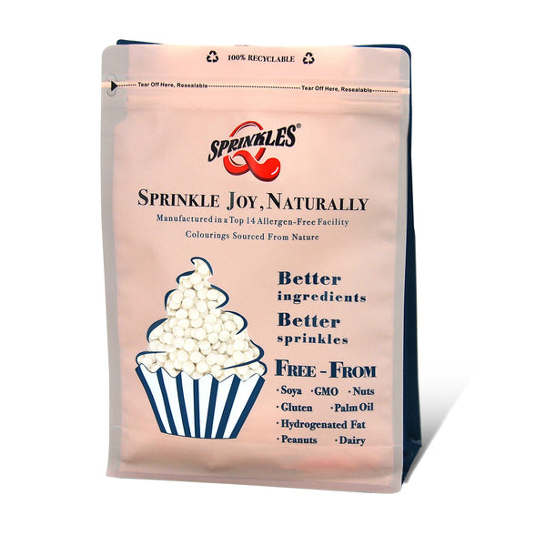 White Confetti Sequins - No Gluten No Soya Kosher Certified Sprinkles