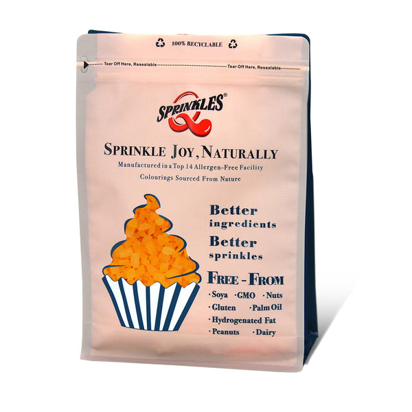 Orange Sugar Rocs - No Soya Halal Certified Vegan Sprinkles For Cakes