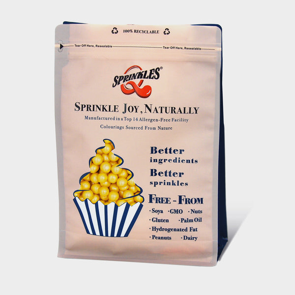 Shimmer Yellow 8mm Pearls - No Dairy No Soya Vegan Sprinkles For Cake