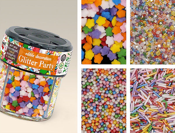 Glitter Party - Non Dairy No Soya Sprinkles For Cake 4 in 1 Shaker