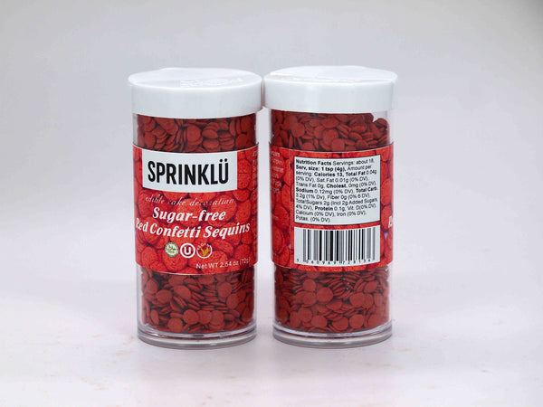 SPRINKLÜ Sugar Free Red Confetti Sequins - Soya Free Sprinkles Cake Decoration