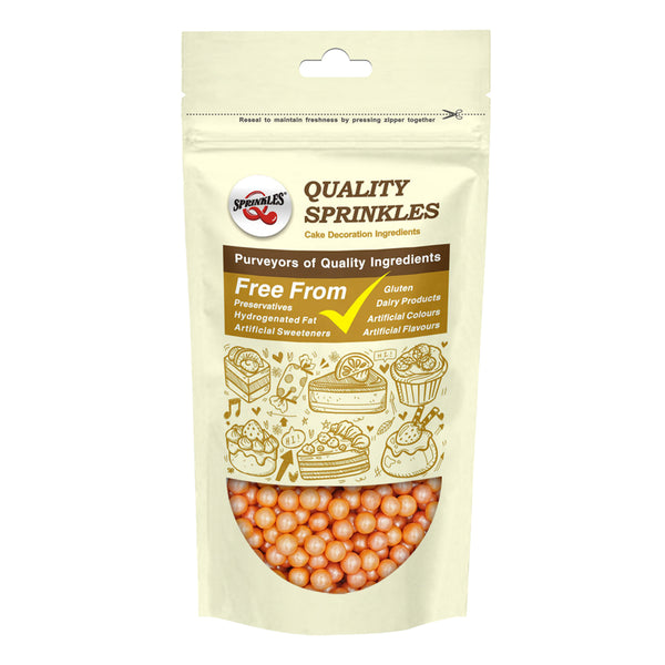 Shimmer Orange 8mm Pearls - Dairy Free Soya Free Kosher Sprinkles