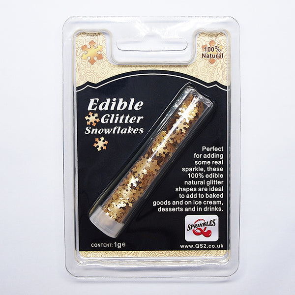 Gold Glitter Snowflakes - Nuts Free Kosher Certified Edible Decoration