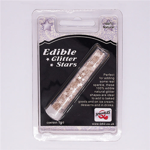 White Glitter Stars - No Nut No Soy Halal Certified Edible Decoration