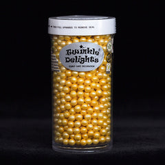 Gold 4mm Pearls - Nuts Free Halal Ceritifed Sprinkles Cake Decoration (Top 14 Allergen Free, Naturally Sourced Ingredients, Plant-based, Clean Label Free From GMO, Hydrogenated Fat, Palm oil, Vegan, BRC, Kosher & FDA)