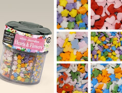 Hearts & Flowers - 6 Cell Shaker No Dairy No Soya Sprinkles Cake Decor (Top 14 Allergen Free, Naturally Sourced Ingredients, Plant-based, Clean Label Free From GMO, Hydrogenated Fat, Palm oil, Certified Vegan, BRC, Kosher, Halal & FDA)