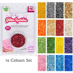 16 Colors Set Glitter Sparkles - No Sugar Added Vegan Edible Decoration (Top 14 Allergen Free, Naturally Sourced Ingredients, Plant-based, Clean Label Free From GMO, Hydrogenated Fat, Palm oil, BRC, Kosher, Halal & FDA)
