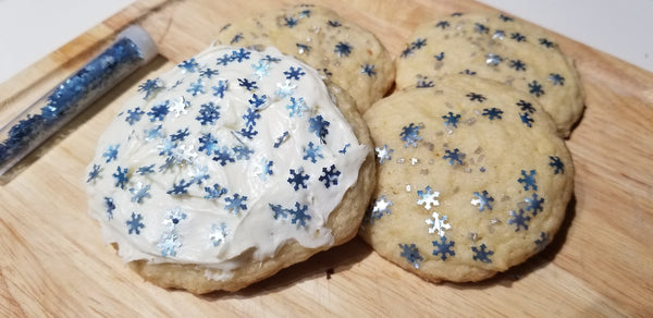Blue Glitter Snowflakes - No Dairy No Gluten Vegan Edible Decoration