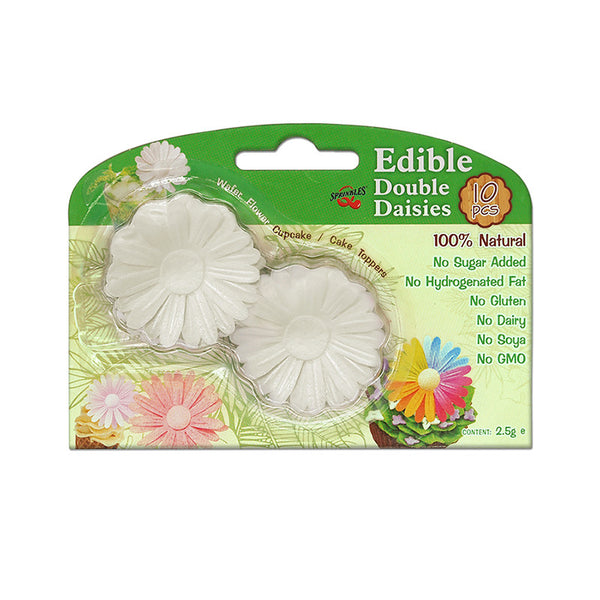 3D Edible Wafer White & Pink Double Daisy -  Nuts Free Cake Decoration