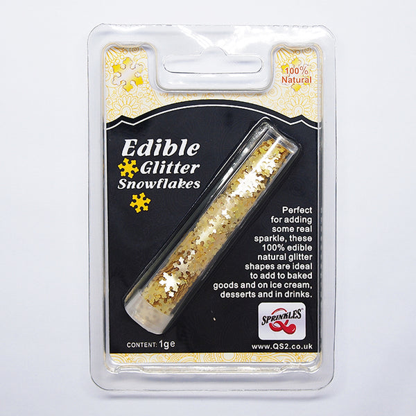 Yellow Glitter Snowflakes - Dairy Free Clean Label Edible Decoration