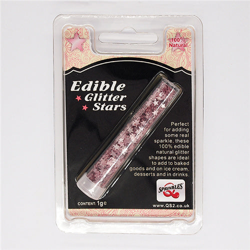 Pink Glitter Stars - No Soy Non GMO Halal Certified Edible Decoration