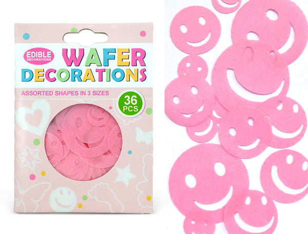 Precut Pink Edible Wafer Smiley Face - Soya Free Cake Decorations