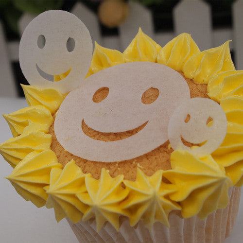 Precut White Edible Wafer Smiley Face - Halal Certified Cake Decor