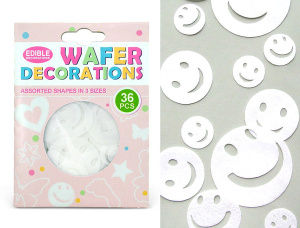 Precut White Edible Wafer Smiley Face - Halal Certified Cake Decor