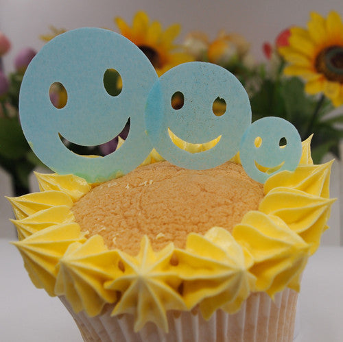Precut Blue Edible Wafer Smiley - Nuts Free Vegan Cake Decorations