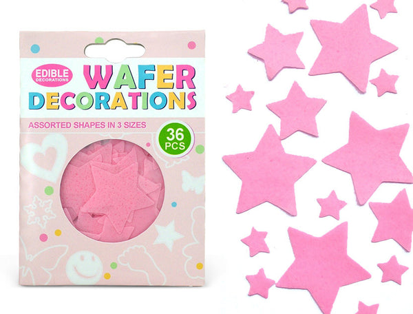 Precut Pink Edible Wafer Star - Gluten Free Dairy Free Cake Decoration