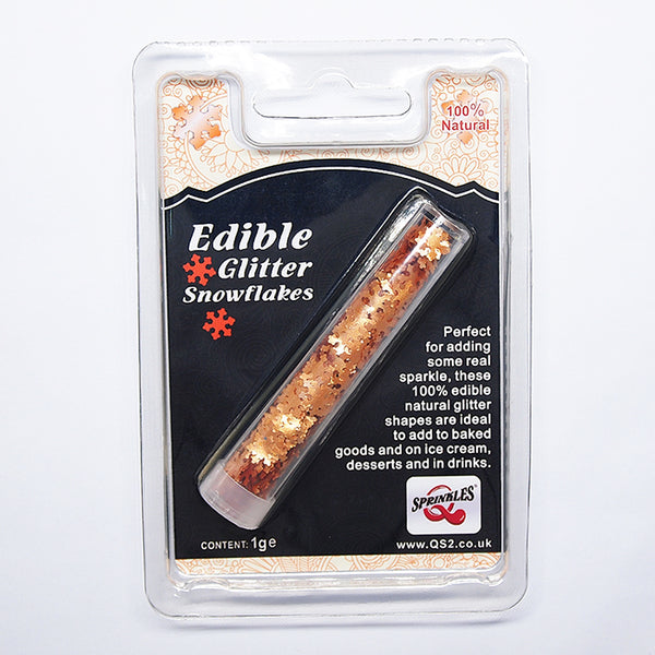 Orange Glitter Snowflakes - Nut Free Halal Certified Edible Decoration