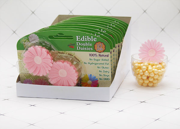 3D Edible Wafer Paper Pink Double Daisy - No Dairy No Nut Cake Decor
