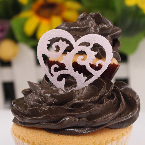 Precut Edible Wafer Light Pink Lace Heart - Soya Free Cake Decoration