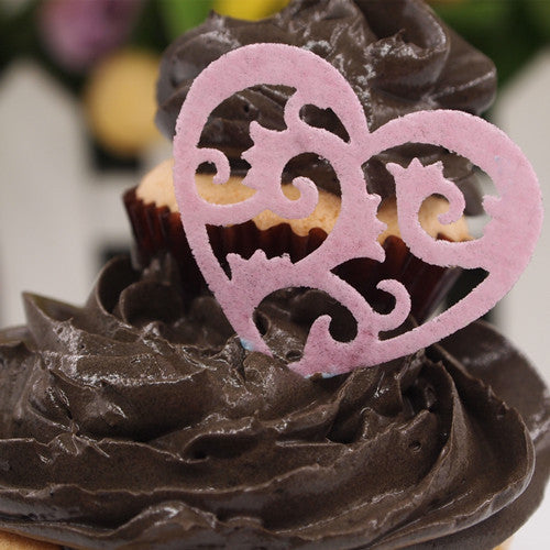 Precut Edible Wafer Dark Pink lace heart - GMO Free Cake Decoration
