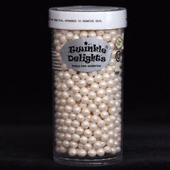 Shimmer White 4mm Pearls - Dairy Free Halal Certified Sprinkles 4 Cake (Top 14 Allergen Free, Naturally Sourced Ingredients, Plant-based, Clean Label Free From GMO, Hydrogenated Fat, Palm oil, Vegan, BRC, Kosher & FDA)