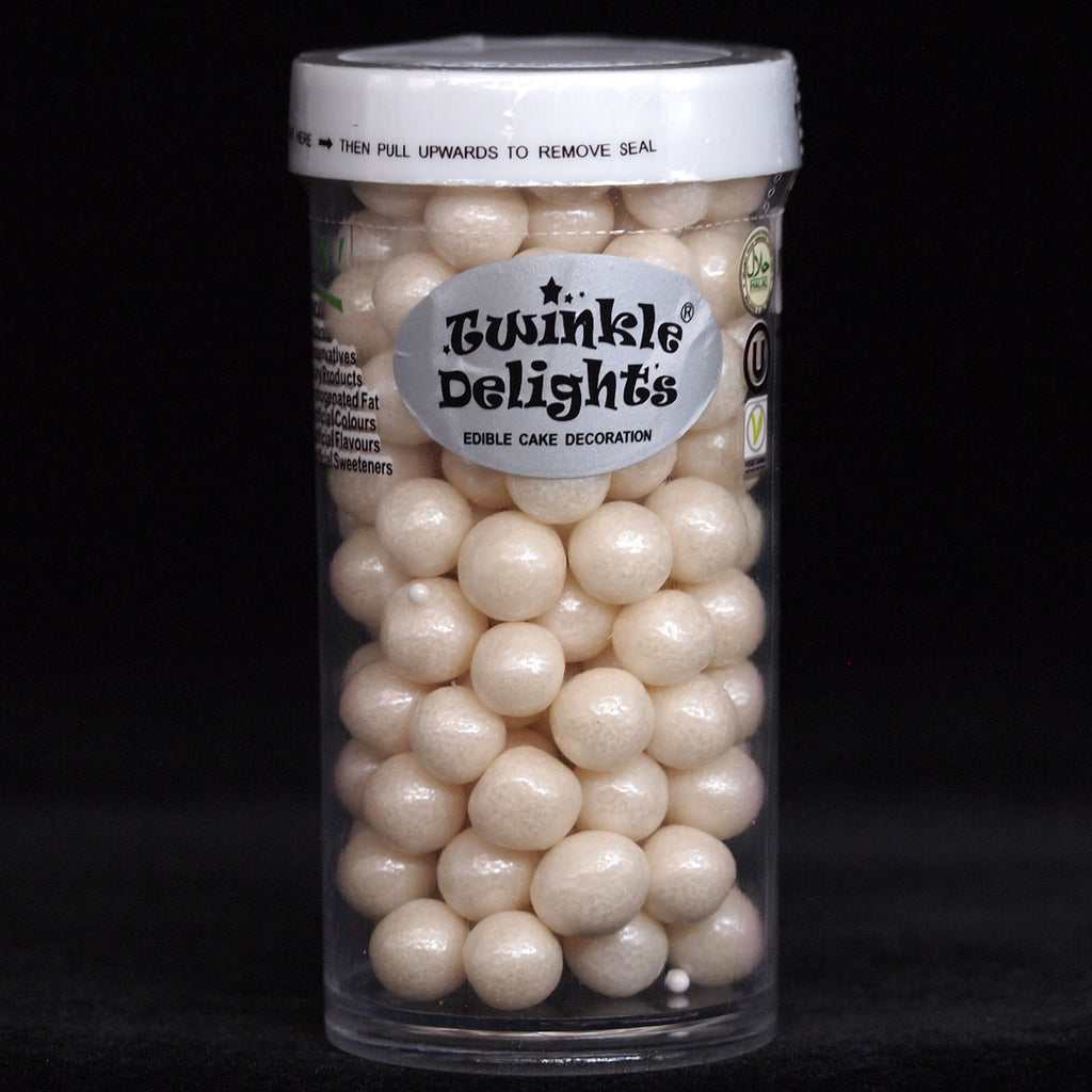 Shimmer White 8mm Pearls - Soya Free Vegan Sprinkles Cake Decoration