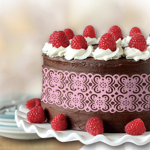 Edible Pink Wafer Paper Lace Ribbon - Natural Ingredient Cake Decor