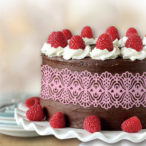 Edible Pink Wafer Paper Lace Ribbon - Dairy Free Cake Decorations