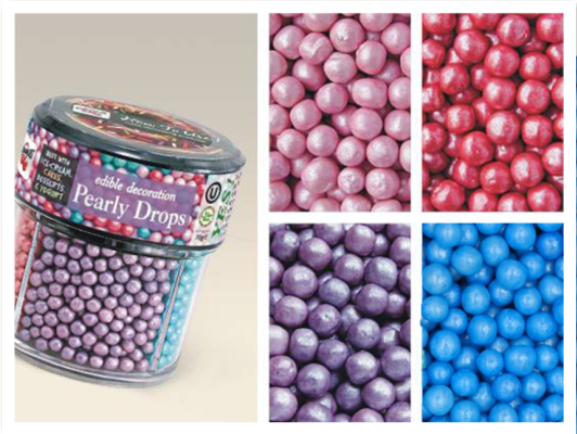 Pearly Drops - Gluten Free Soya Free 4-Cell-Shaker Sprinkles For Cake